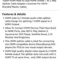 1 HDMI сплитер към 2 HDMI/нов, снимка 4 - Стойки, 3D очила, аксесоари - 44338913