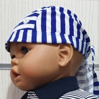 Нов детски бандан на синьо/бяло райе с Череп, от 1 месец до 18 години, снимка 4 - Шапки, шалове и ръкавици - 29974665