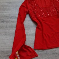 Нова червена блуза с пайети на намаление, снимка 4 - Блузи с дълъг ръкав и пуловери - 29469196