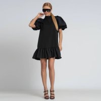 черна рокля с буфан ръкав, снимка 2 - Рокли - 42073221