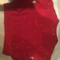 Модерна блуза в червено с декорация перли, снимка 1 - Блузи с дълъг ръкав и пуловери - 31346839