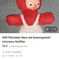Германска ретро винтидж от 70-те плюшена кукла зайче от ГДР Източна Германия, снимка 5 - Кукли - 44456060