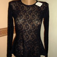 Jacqueline de Yong, Нова Дантелена блуза с пеплум, Размер XS. Код 1068, снимка 1 - Блузи с дълъг ръкав и пуловери - 29376863