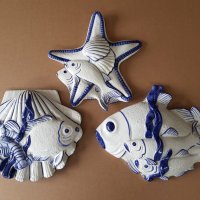 КРАСИВИ Керамични порцелан 3 морски декораций за стена, снимка 1 - Декорация за дома - 42103398