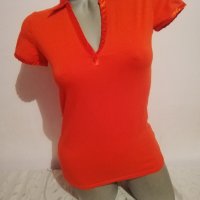  Червена блуза със сатенена яка Esprit р-р М , снимка 2 - Тениски - 31456586