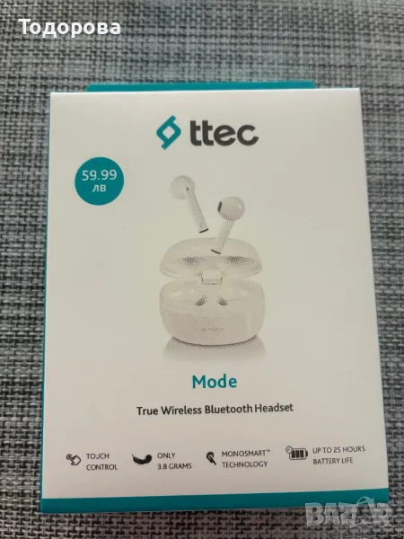 Bluetooth слушалки ttec Mode, TWS, Бели, снимка 1