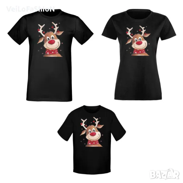 Нови коледни тениски за цялото семейство с Еленче в черен цвят, снимка 1