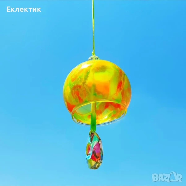 Неоново лято. Японски стъклен вятърен чан. Кристален ловец на слънце, снимка 1