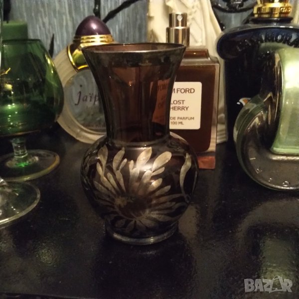 Kристална италианска ваза с позлата и сребро  60 те, снимка 1