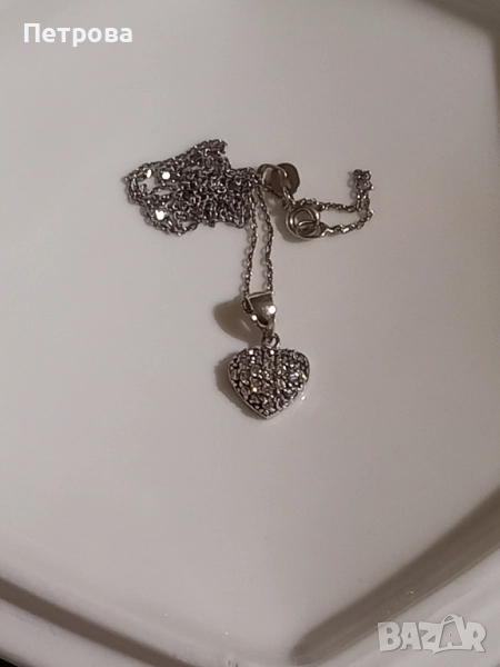 Сребърно колие със сърце , снимка 1