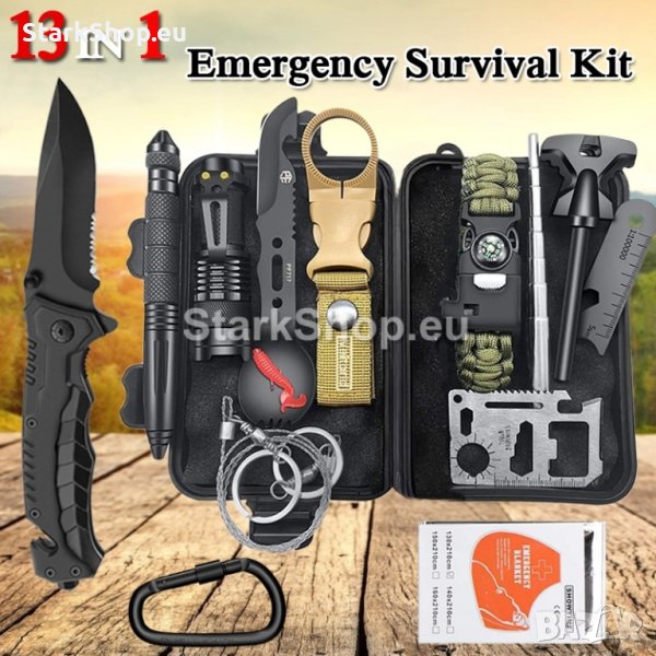  13в1 Комплект за оцеляване – инструмнети, нож, фенер и др., снимка 1