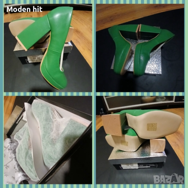 Нови елегантни дамски обувки в зелено /дебел ток и платформа/, снимка 1