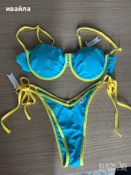  SALE тюркоазен бански син жълт шарен летен сутиен бикини топ комплект шанел chanel, снимка 1