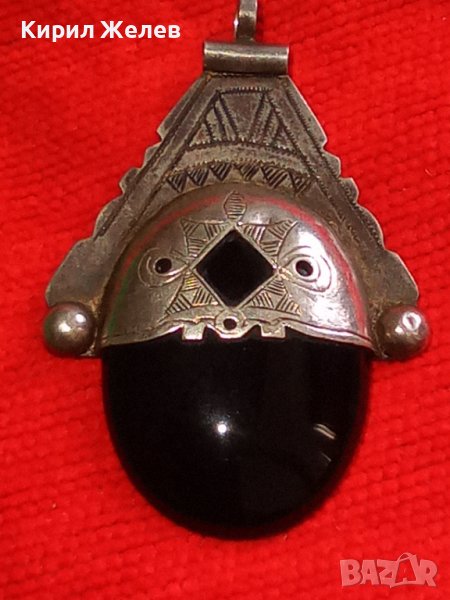 ЕТИОПСКИ СРЕБЪРЕН МЕДАЛЬОН АМУЛЕТ с ЧЕРЕН ОНИКС РЪЧНО с КАЛЕМ ОРНАМЕНТИРАН АБСОЛЮТЕН УНИКАТ 17479, снимка 1