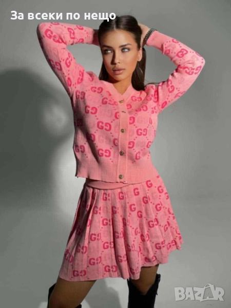 Gucci Дамски Розов Комплект Горнище И Къса Пола Гучи Код I_69, снимка 1