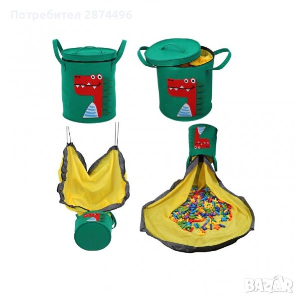 Кош за детски играчки с капак и постелка за играчки, зелен с Крокодил - код 3256 КРОКОДИЛ, снимка 1