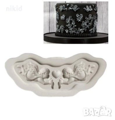 2 срещуположни ангелчета ангел сърце силиконов молд форма торта фондан тесто пита кръщене гипс, снимка 1