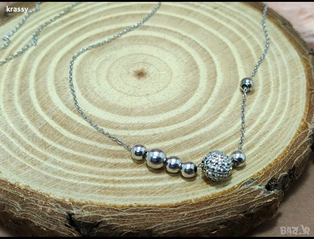 Страхотно нежно сребърно дамско колие с топчета тип Pandora, снимка 1