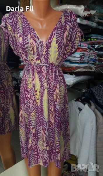 РАЗПРОДАЖБА Рокля с висока талия в цветове марсала-жълто, снимка 1