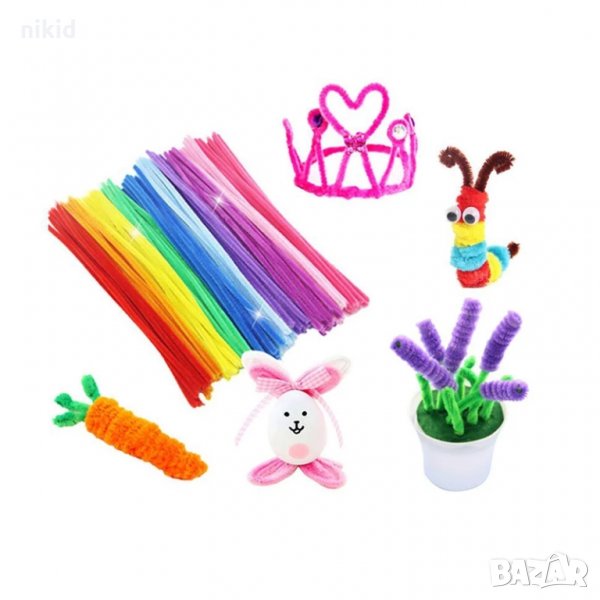 40 бр цветни телчета тел с кадифе огъващи пръчки пръчици за игра ръчна изработка  плюшени шнурчета , снимка 1