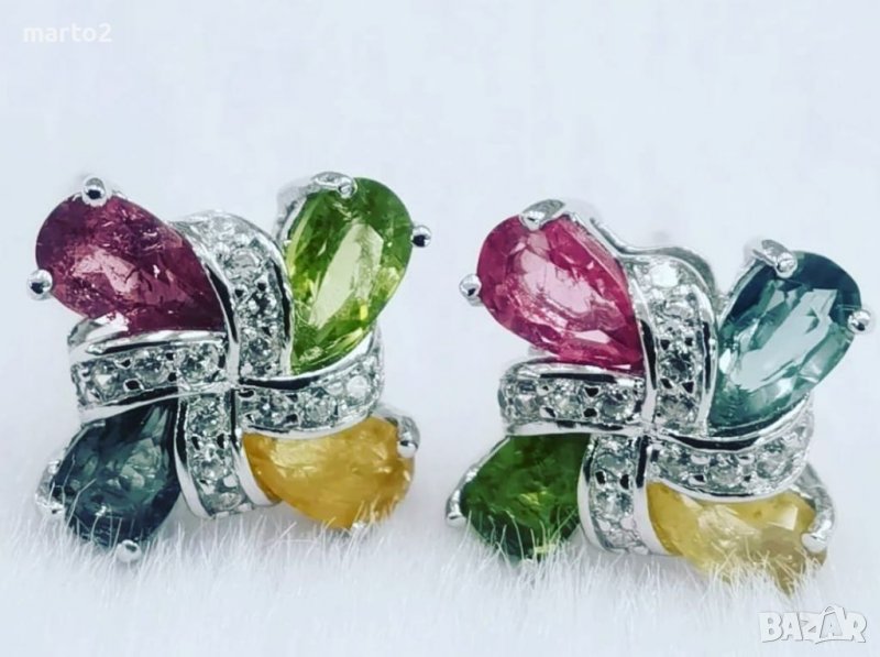 Елегантни Сребърни 925 Обеци с Натурални Турмалини, снимка 1