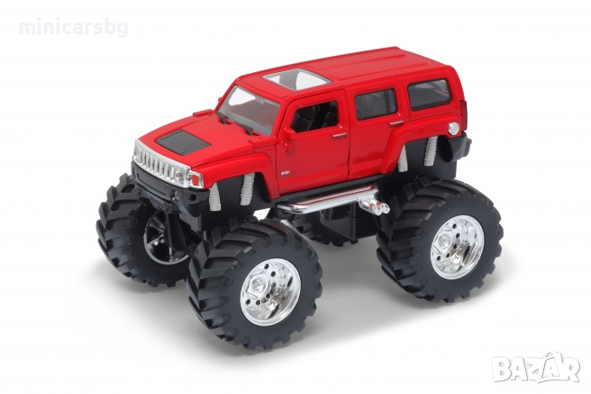 1:34 Метални колички: Monster Truck Hummer H3 (джип с големи гуми) Welly, снимка 1
