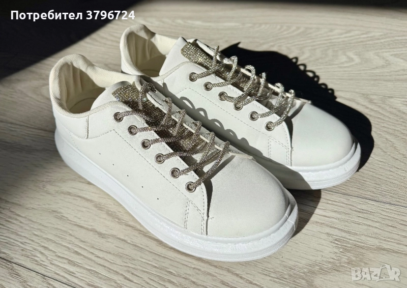 Дамски маратонки със сребристи връзки , снимка 1