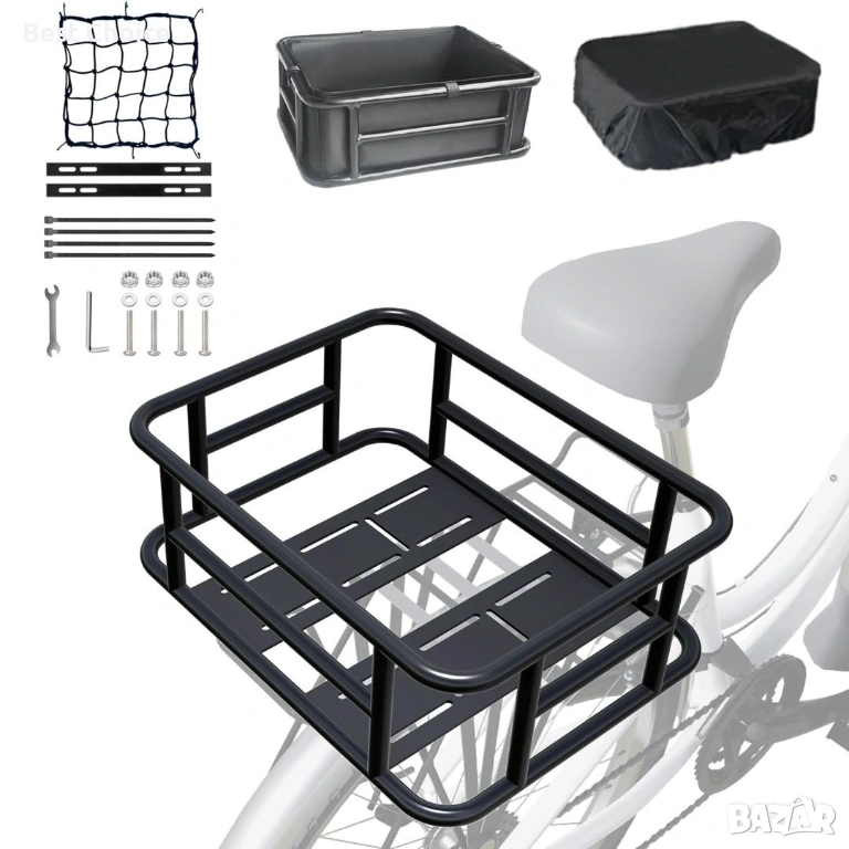 Кошница за велосипед, мотопед, скутери и електрически. + Товарна мрежа, дебела подплата и дъждобран, снимка 1