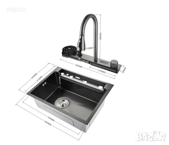 60см мултифункционална кухненска мивка с двоен водопад, снимка 7 - Мивки - 49377861