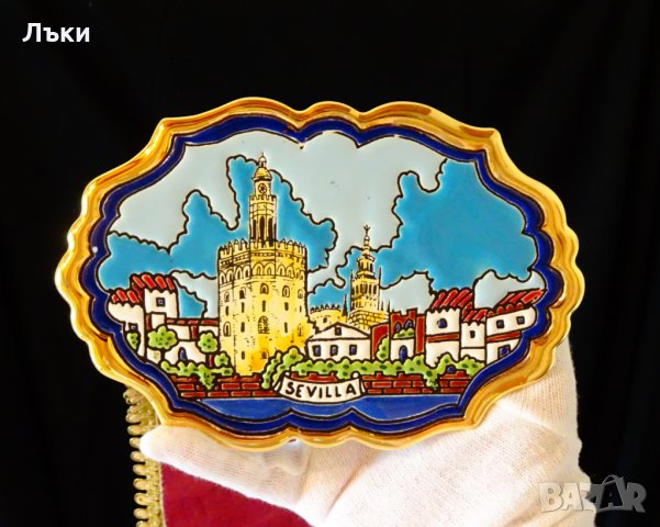 Пано,плато от Севиля с 24 карата злато,емайли. , снимка 1 - Антикварни и старинни предмети - 30329728