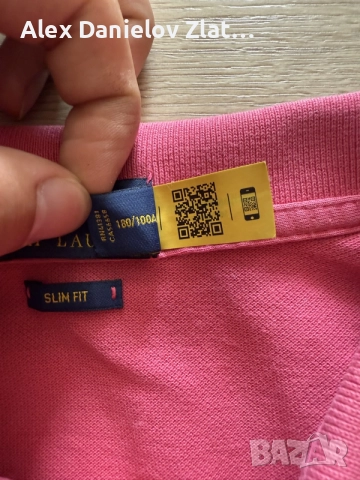 Оригинална мъжка поло тениска Polo Ralph Lauren "Slim Fit", Розова, Размер L, снимка 3 - Тениски - 55770807