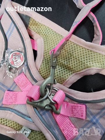 Комплект нагръдник с каишка Zichen, розов, за кучета и котки, със светлоотразителна лента, снимка 6 - За кучета - 52548119