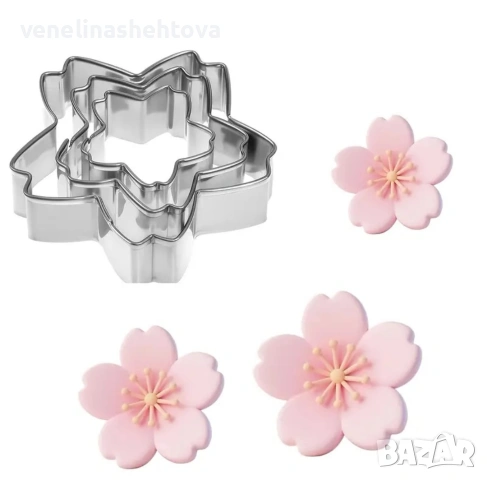 3 размера вишнев цвят цвете пролет метални резци тесто бисквитки фондан декорация торта 