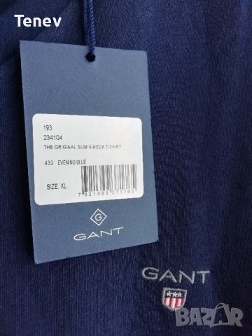 GANT The Original Slim V-Neck Evening Blue 433 оригинална нова тениска , снимка 3 - Тениски - 37888514