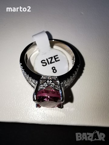 Сребърен 925 Пръстен с родиево покритие и красив натурален Розов Топаз и Циркони!, снимка 8 - Пръстени - 42062878