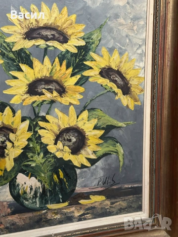 Картина масло със сланчогледи, снимка 5 - Картини - 54230363