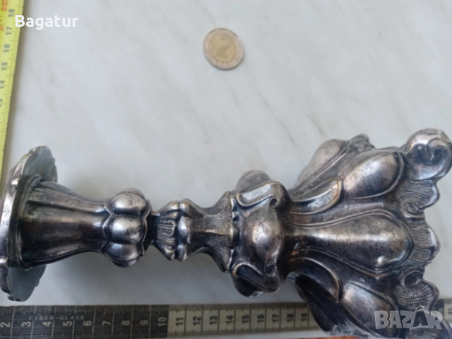 Фламандски свещник,19век,маркиран, арт нуво, посребрен, Ррр!, снимка 9 - Антикварни и старинни предмети - 52525671