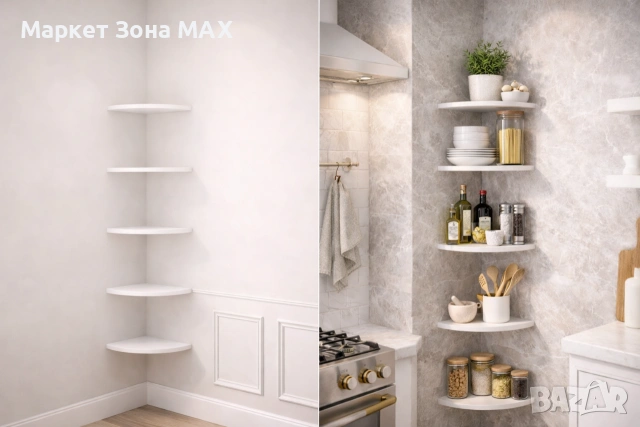 Комплект от 4 ъглови стенни рафта за съхранение – PVC