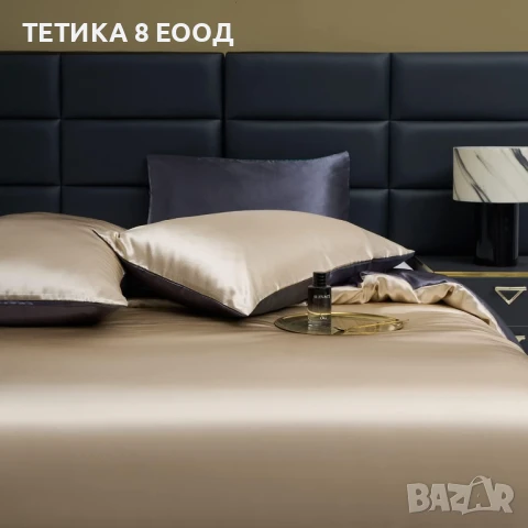Спален комплект сатен, Златисто бежово-Тъмносив, 1 калъфка 65х65, снимка 2 - Спално бельо - 51169922