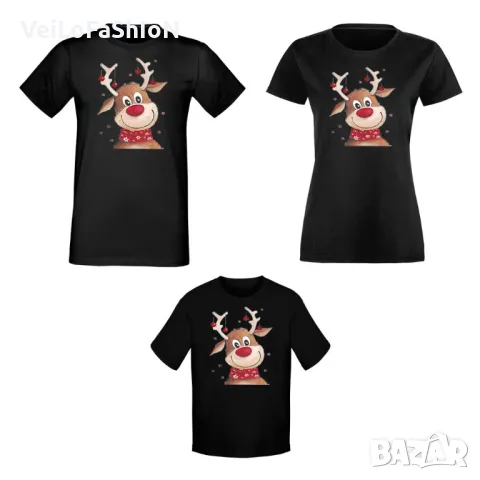 Нови коледни тениски за цялото семейство с Еленче в черен цвят, снимка 1