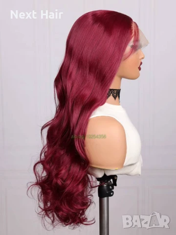 Тъмно червена бордо вълнообразна перука на път с дантела 13*4*1, снимка 2 - Аксесоари за коса - 51119929