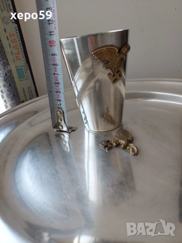 WW2-Немски посребрен сервиз подарен на летец офицер чаши,плато.сребро, снимка 11 - Антикварни и старинни предмети - 52287493