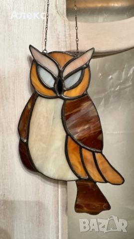 Винтидж, ръчно изработен бухал, техника витраж., снимка 4 - Антикварни и старинни предмети - 52414176