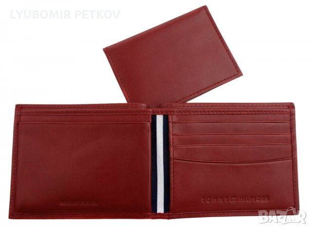 Нов Tommy Hilfiger Мъжки Кожен Червен Портфейл Портмоне, снимка 6 - Портфейли, портмонета - 31608878