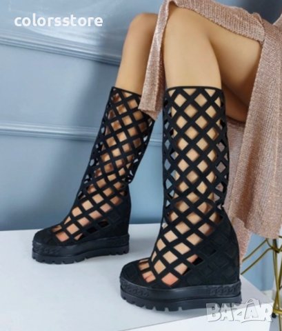 Летни ботуши на платформа - черен велур - BL500, снимка 2 - Дамски ботуши - 37638545