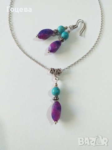 Новият ни Бохо комплект съчетаващ Пурпурни Ахати и Тибетски Тюркоази , снимка 4 - Бижутерийни комплекти - 36793178