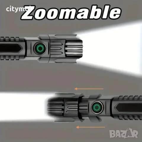 Акумулаторен CREE LED фенер с USB зареждане, ZOOM функция, снимка 4 - Къмпинг осветление - 48044123