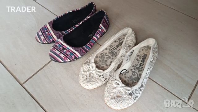 детски бели дантелени балеринки и карирани обувки  Pepperts!, снимка 2 - Детски обувки - 32046241
