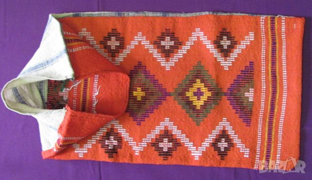 19 век Фолк Арт Ръчно Тъкана и Бродирана Вълнена Възглавница, снимка 2 - Антикварни и старинни предмети - 35197696