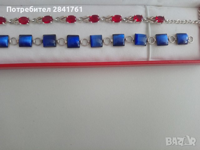 Сребърна гривна с червени цирконии, снимка 1 - Гривни - 37476500